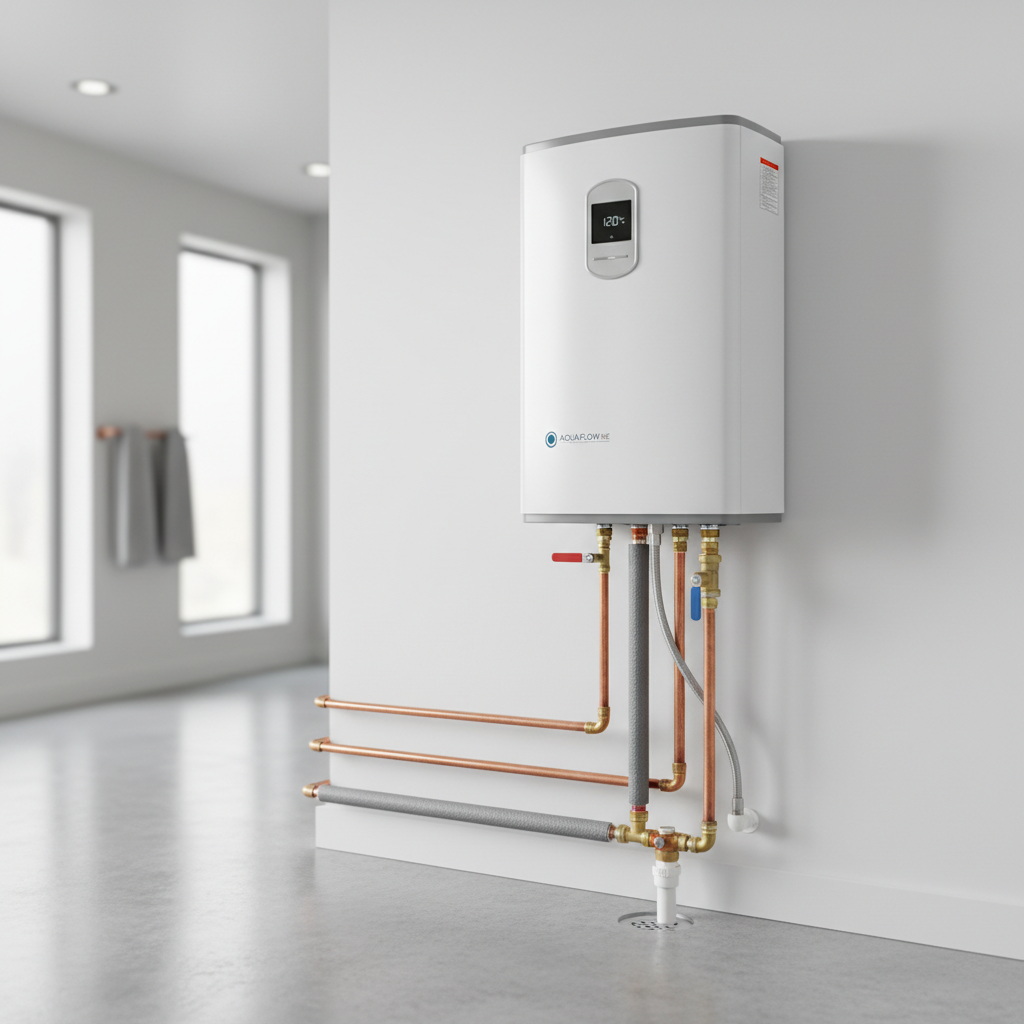 Modern water heater in utility room